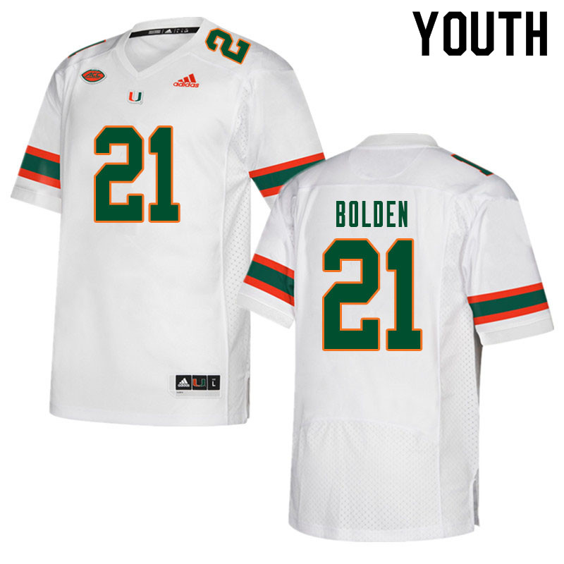 Youth #21 Bubba Bolden Miami Hurricanes College Football Jerseys Sale-White